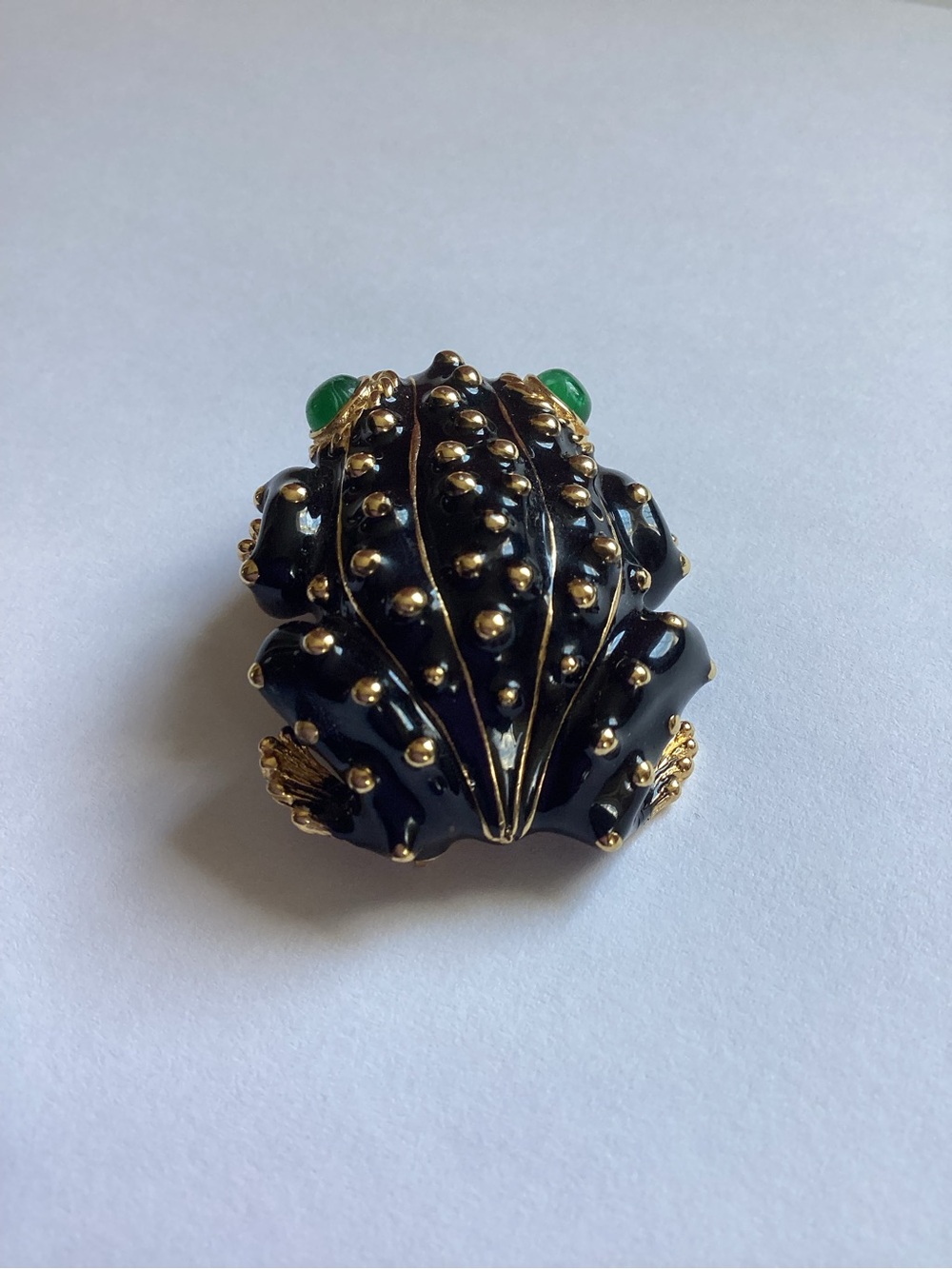 Vintage Ciner Frog Brooch Black Enamel Gold Tone - Picture 2 of 6